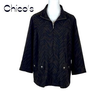 Chico’s Brown Black Animal Print Nylon GorpCore Lightweight Jacket NWOT Size 12